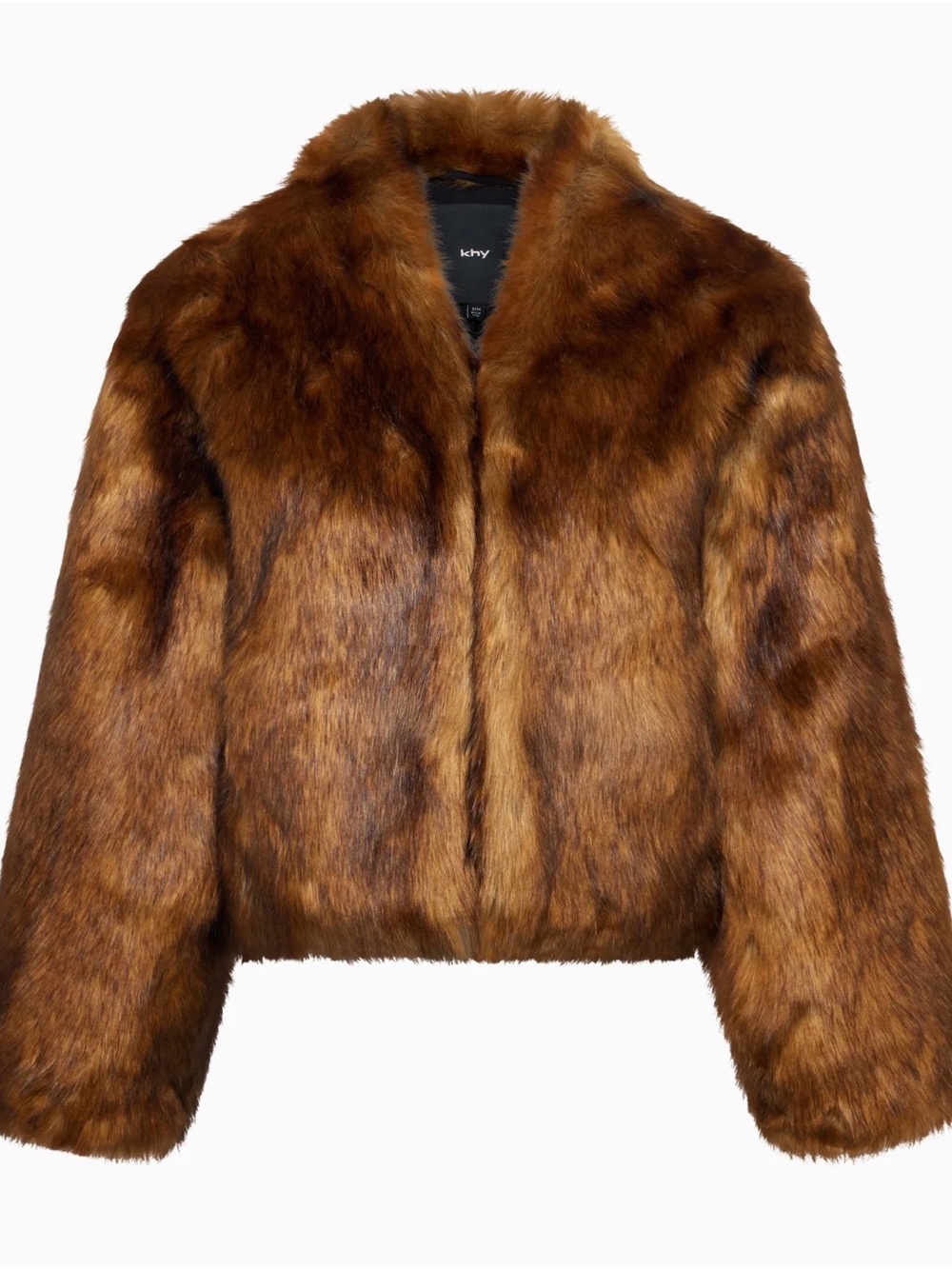 Khy Faux Fur Cropped Teddy Jacket in Brown